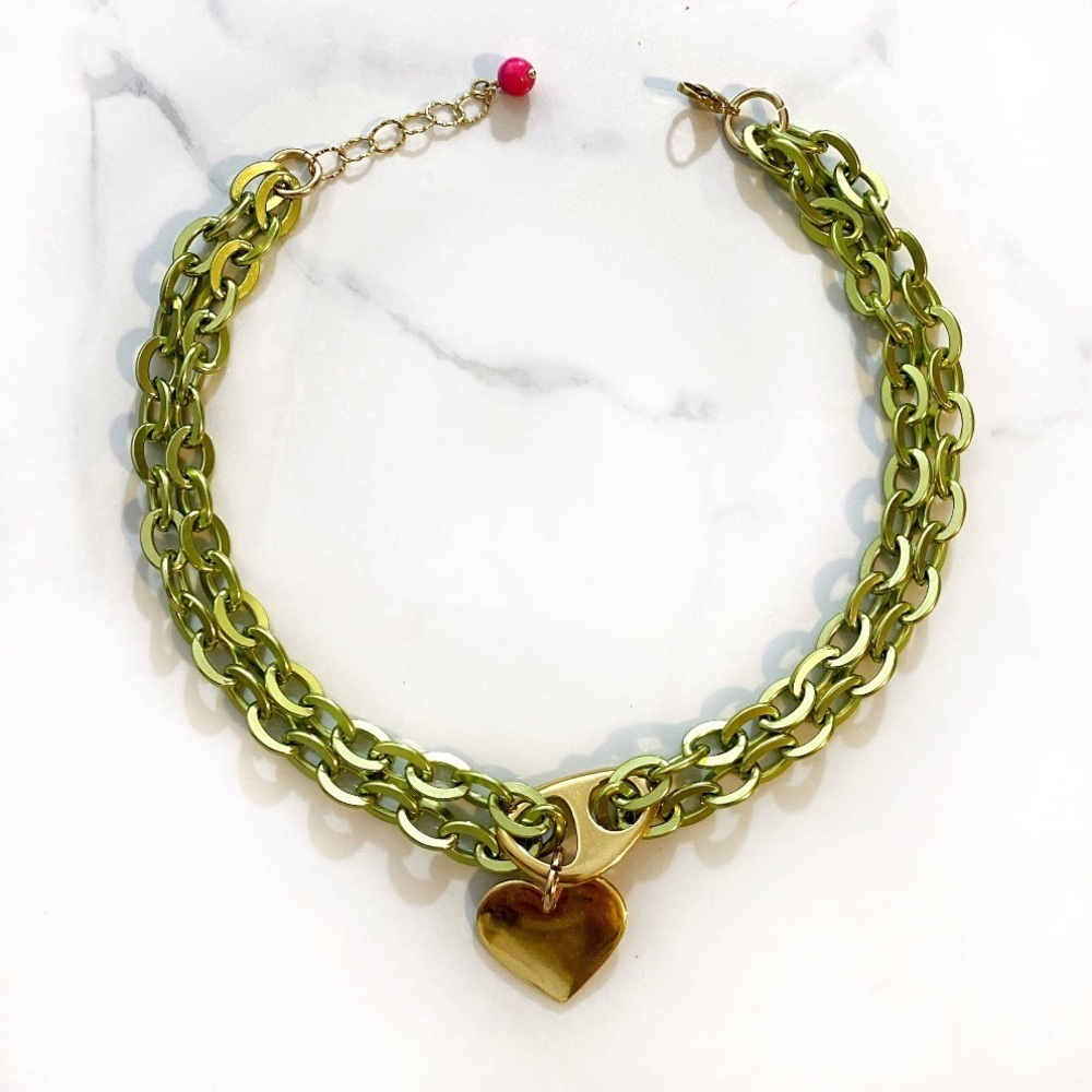Gold‎ heart Y2k chain necklace , 2000s nostalgia, chunky trendy necklace - Picture 3 of 9